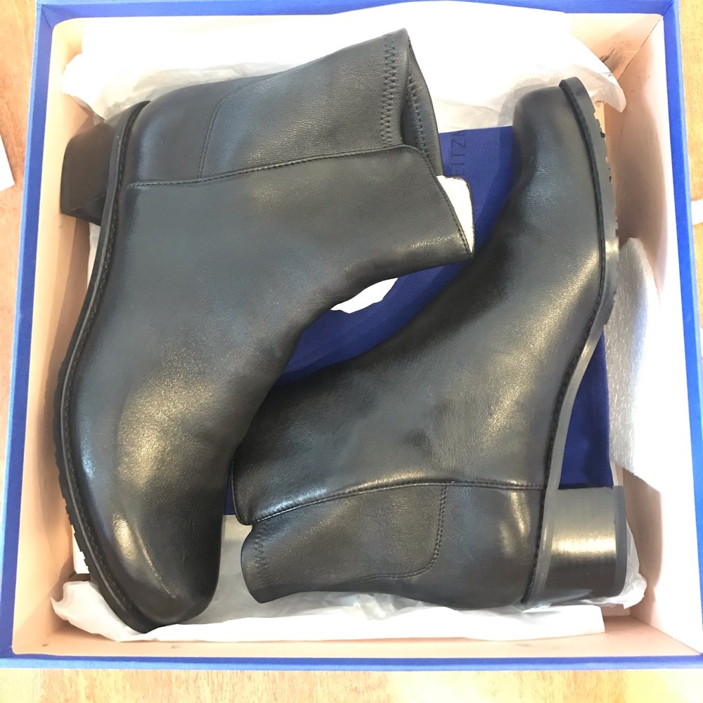 Stuart Weitzman Easyon Booties Black Leather Size… - image 5
